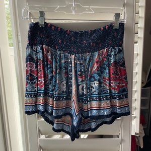 PATRONS OF PEACE smocked waist paisley shorts M